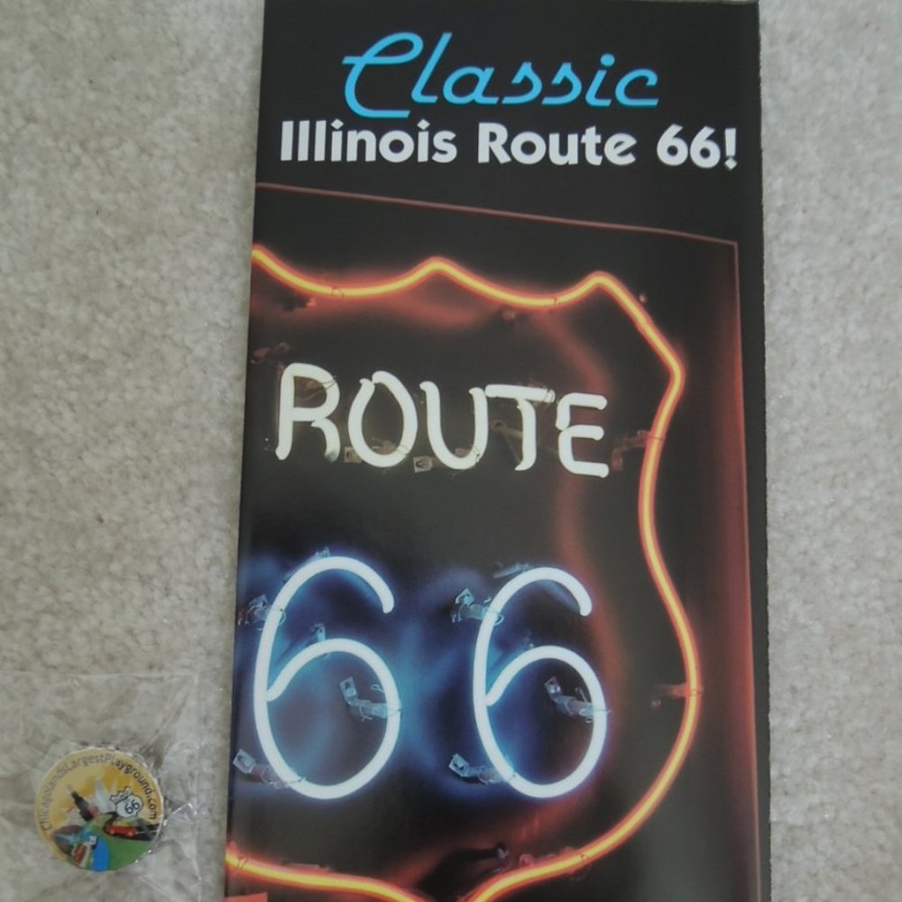Route 66 Brochure + Lapel Pin On Classic Illinois Rte 66 Attraction Souvenir